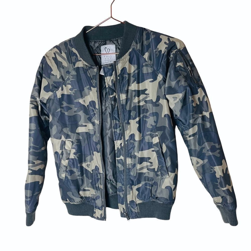 EUC Full Tilt Girls Camouflage Bomber Jacket Medium